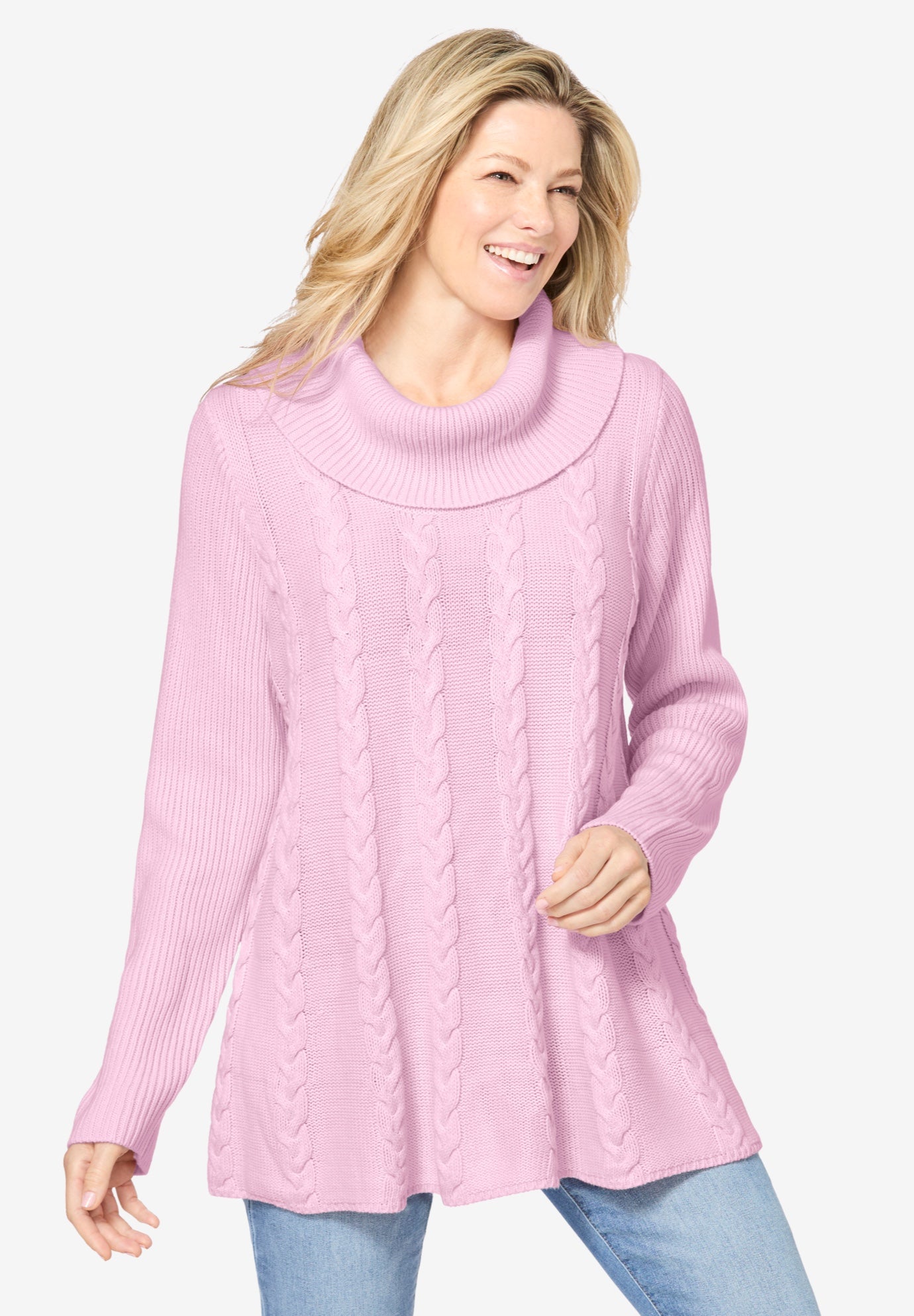 Cowl Neck Cable Knit Swing Sweater image number 1