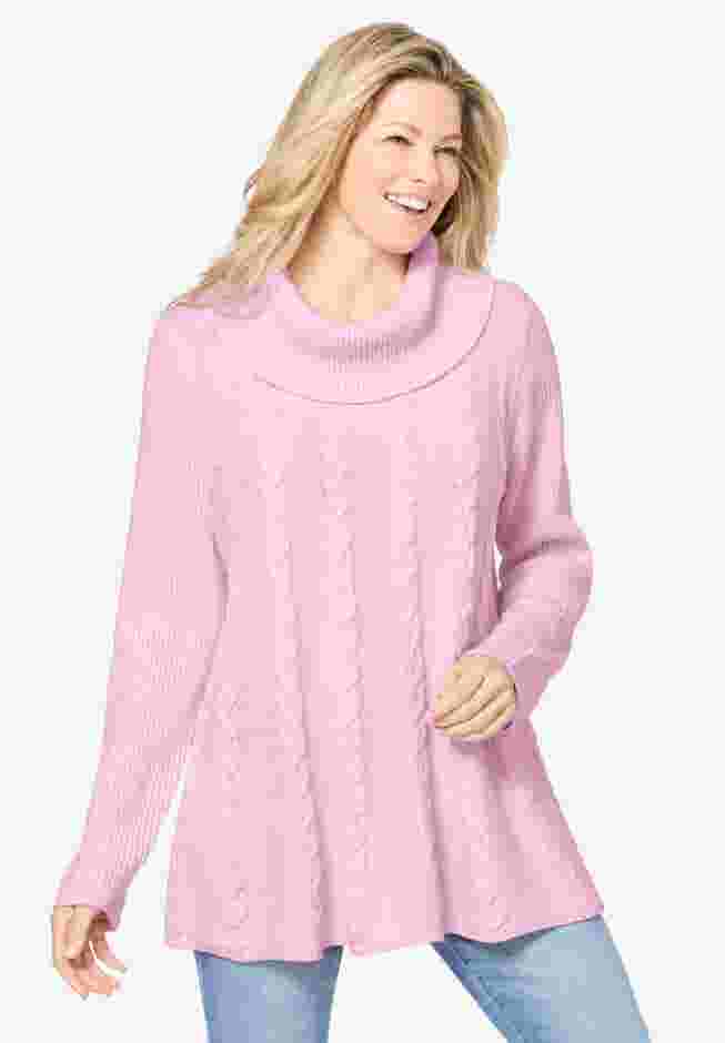 Cowl Neck Cable Knit Swing Sweater image number 0