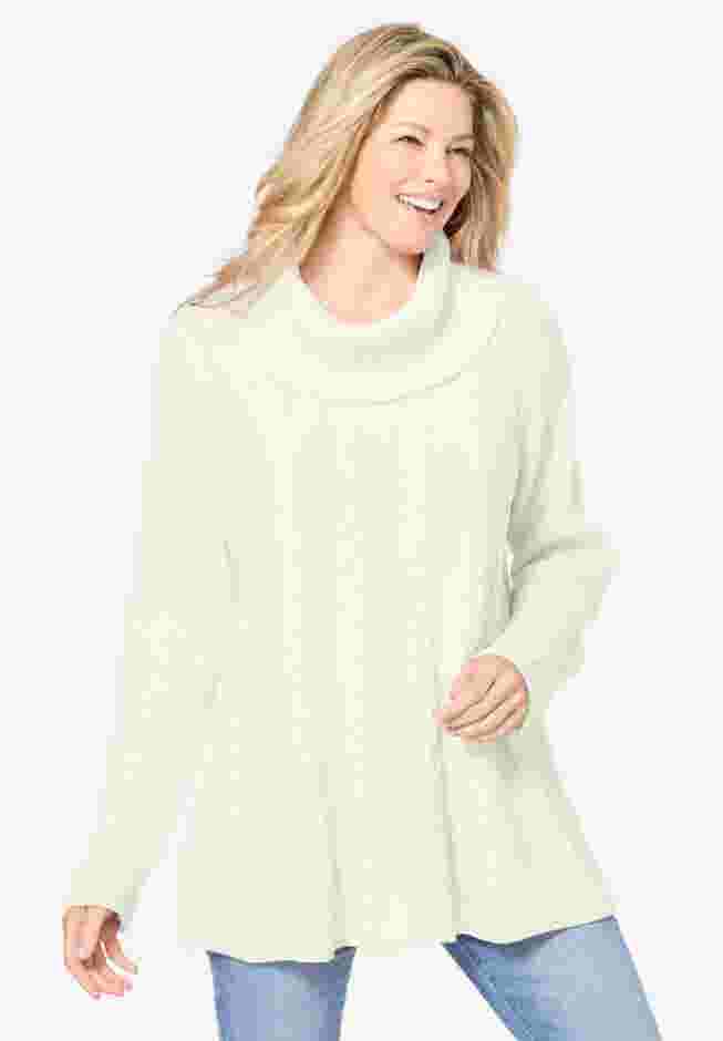Cowl Neck Cable Knit Swing Sweater image number 0