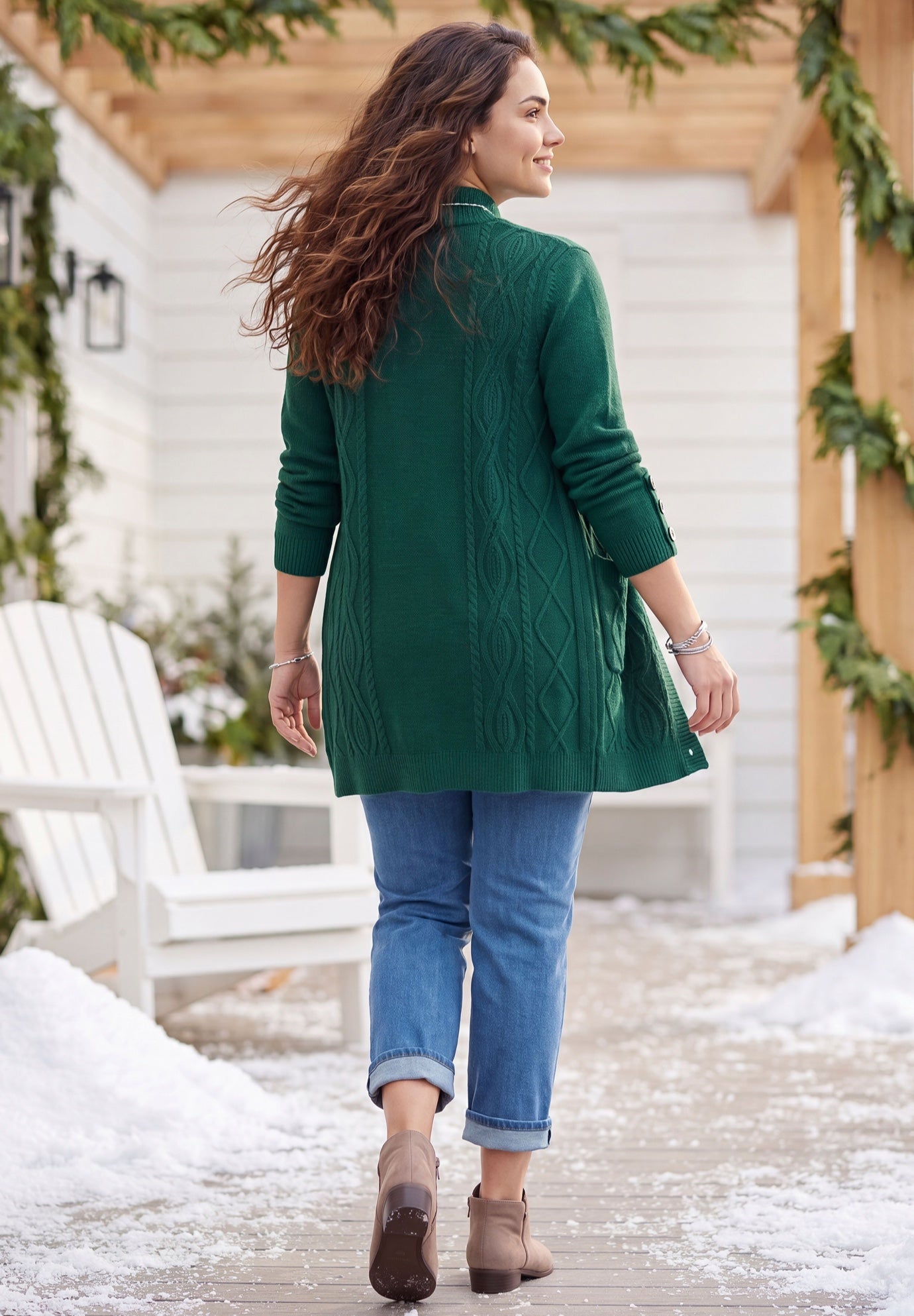 Cashmiracle&trade; Buttonfront Cable Cardigan image number 1