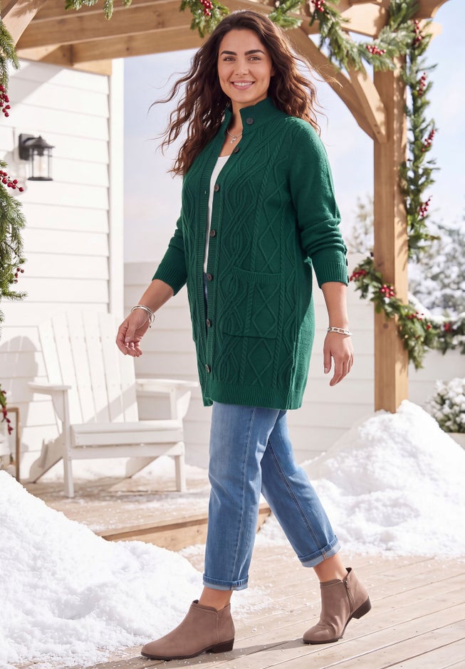 Cashmiracle&trade; Buttonfront Cable Cardigan image number 2
