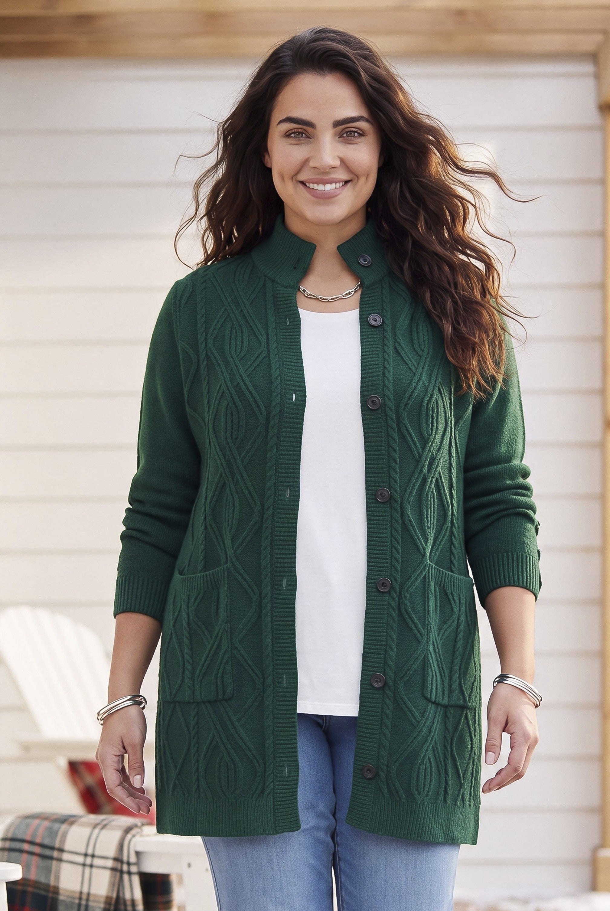 Cashmiracle&trade; Buttonfront Cable Cardigan image number 0