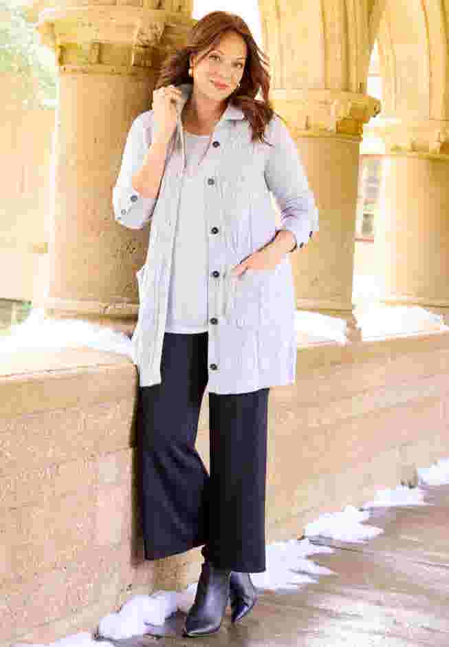Cashmiracle&trade; Buttonfront Cable Cardigan image number 0