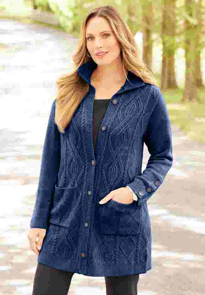 Cashmiracle&trade; Buttonfront Cable Cardigan image number 0