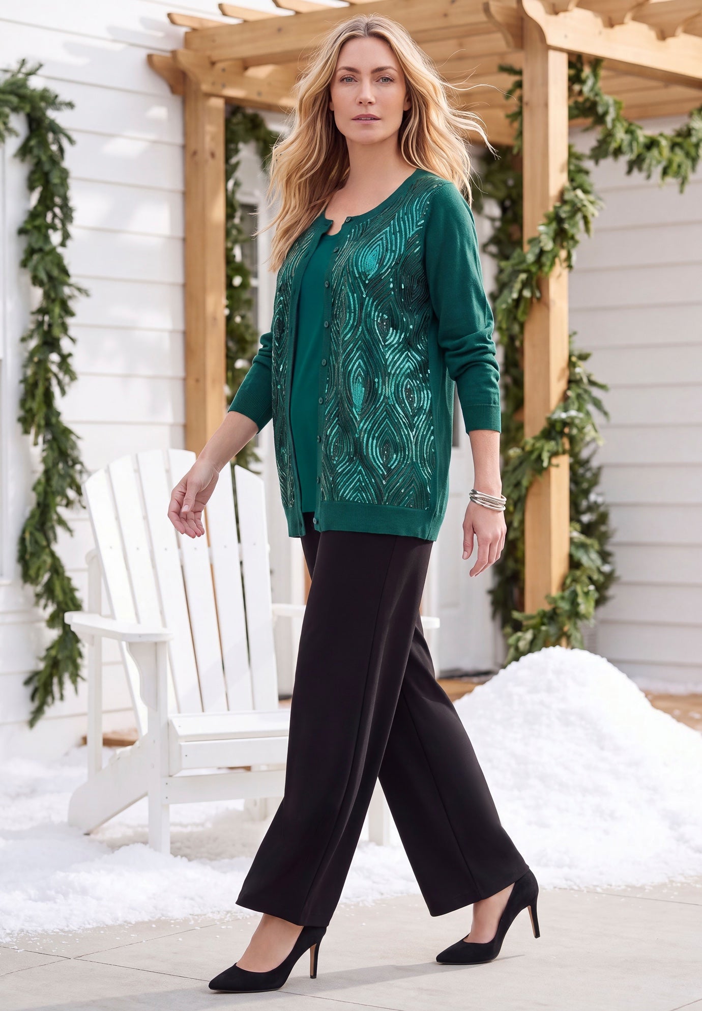 Sequin Jewel-Neck Cardigan image number 2