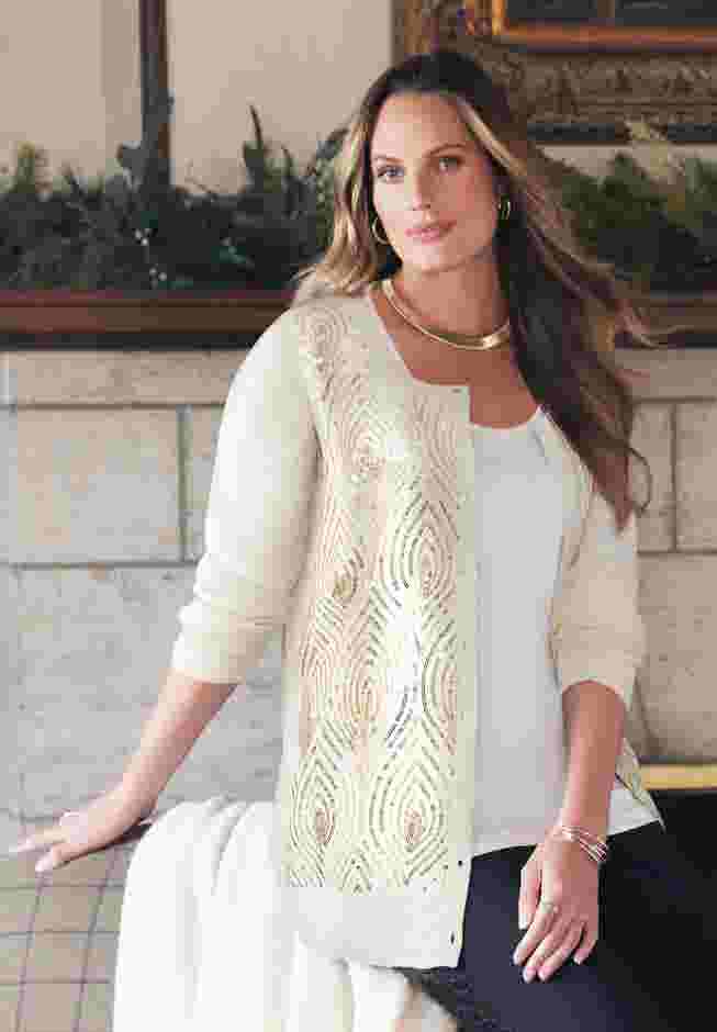 Sequin Jewel-Neck Cardigan image number 0