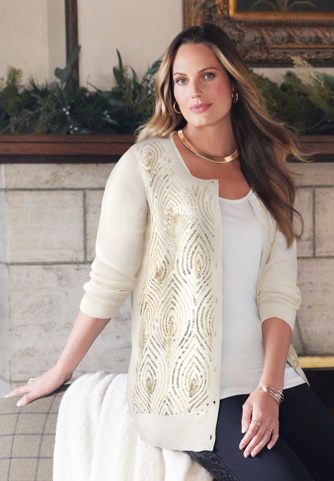 Sequin Jewel-Neck Cardigan image number 0