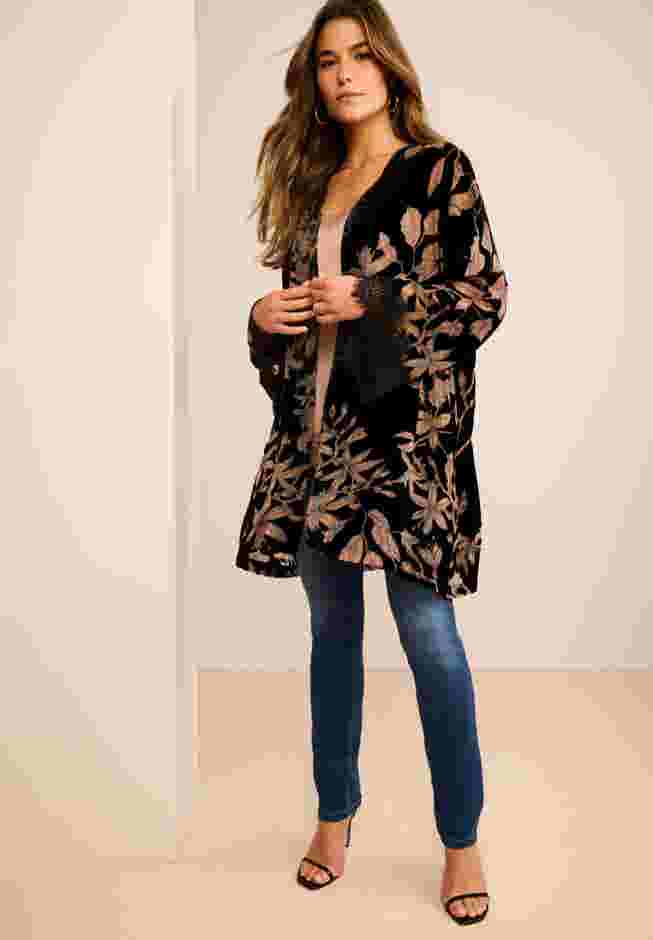 Plus Size Velour Embroidered Kimono image number 1