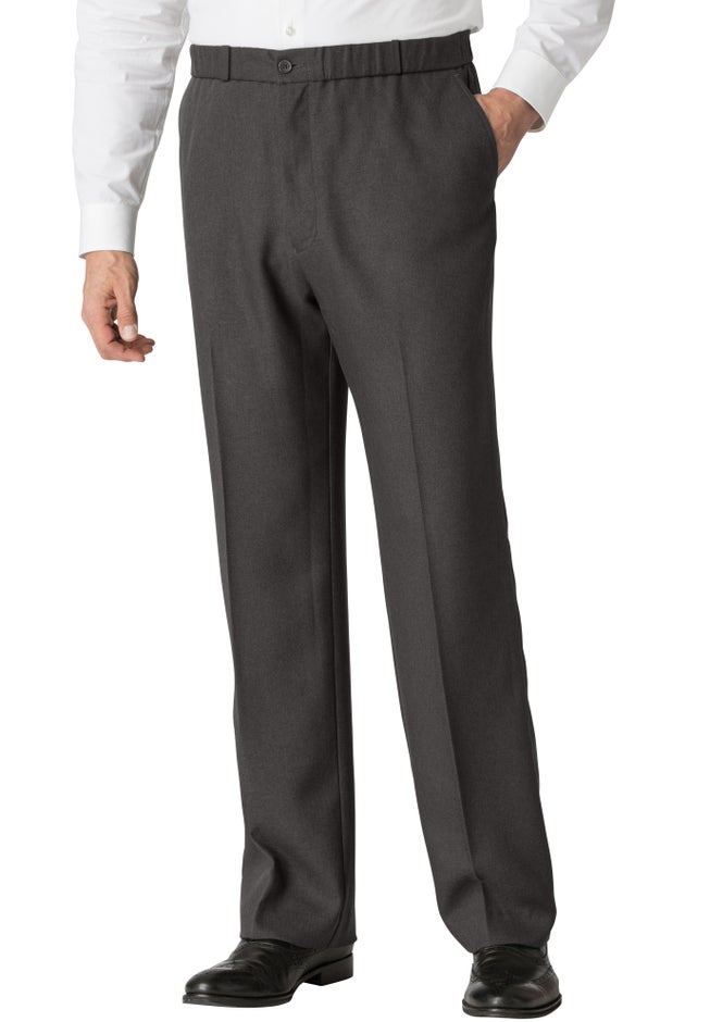 Easy-Care Classic Fit Elastic Waist Plain Front Dress Pants image number null