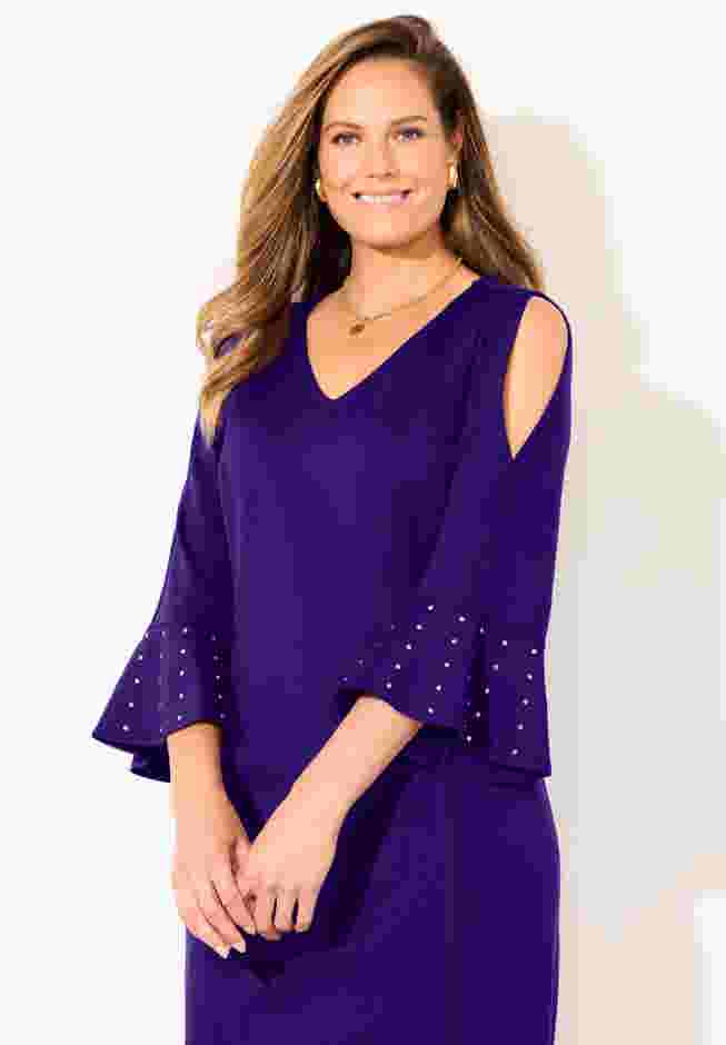 Embellished Cold Shoulder Ponte Dress image number 3