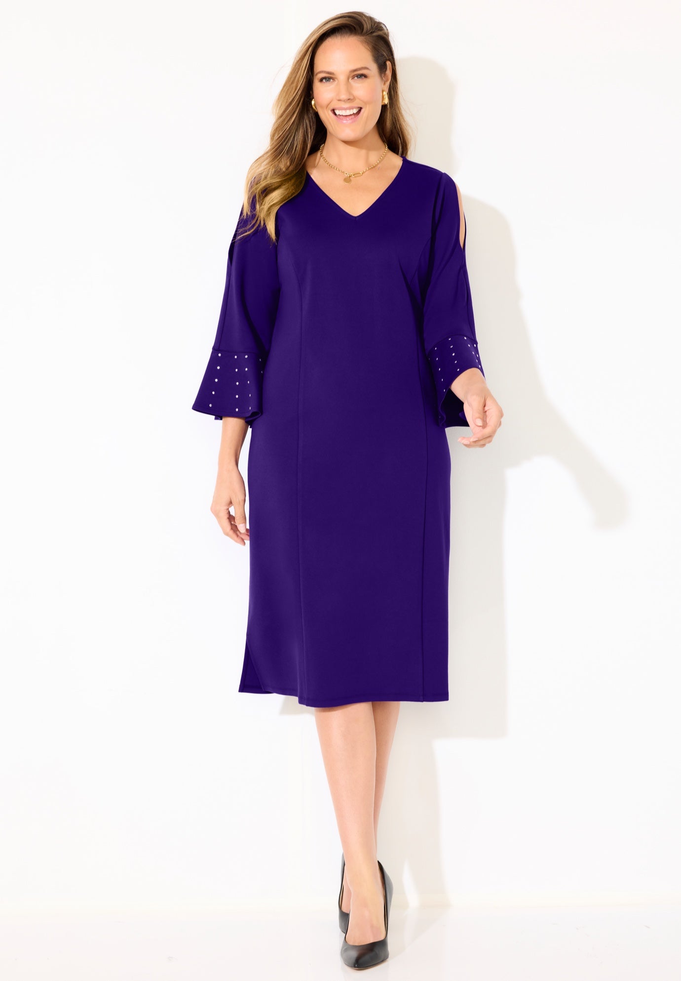 Embellished Cold Shoulder Ponte Dress image number 0