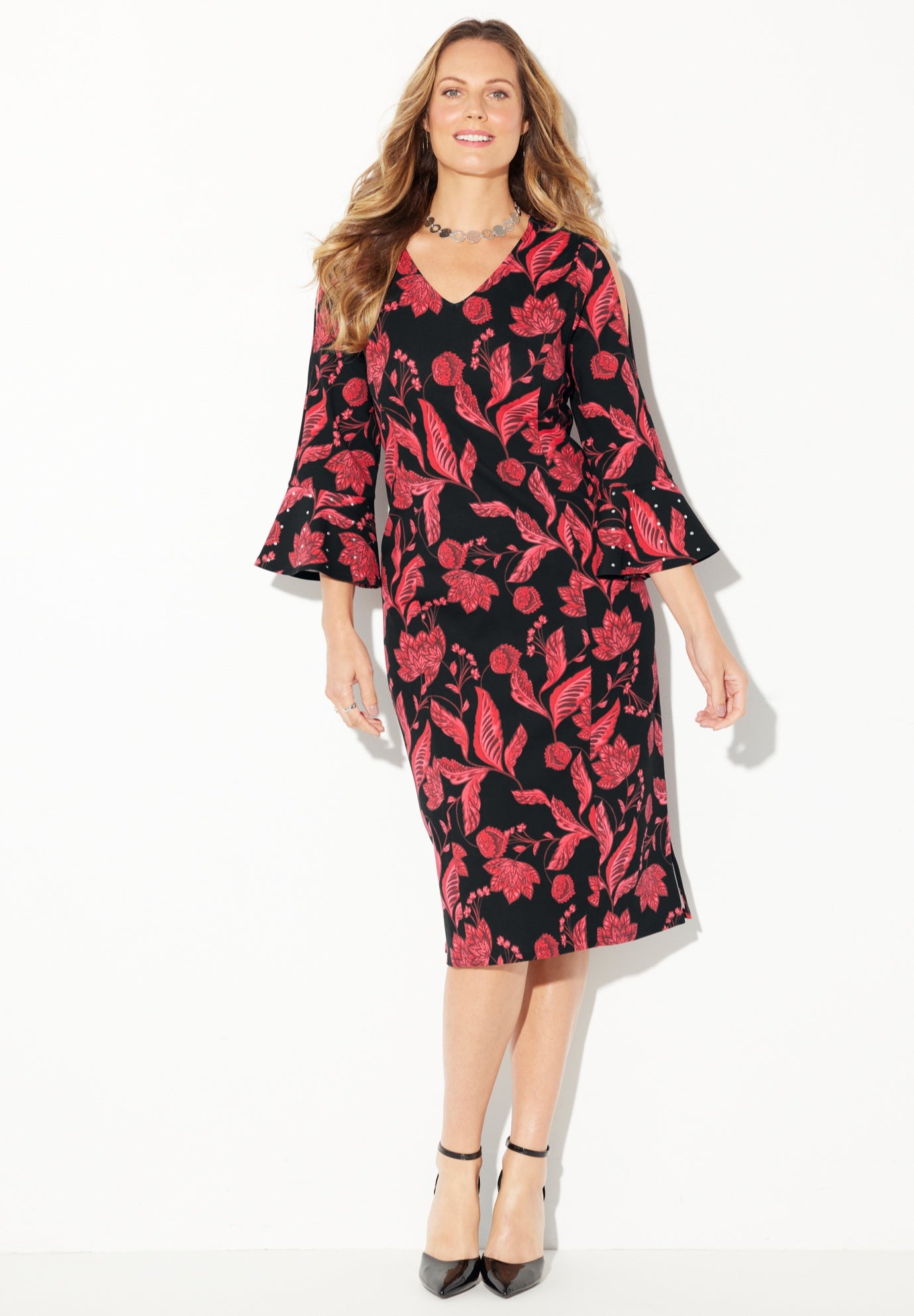 Embellished Cold Shoulder Ponte Dress image number 0