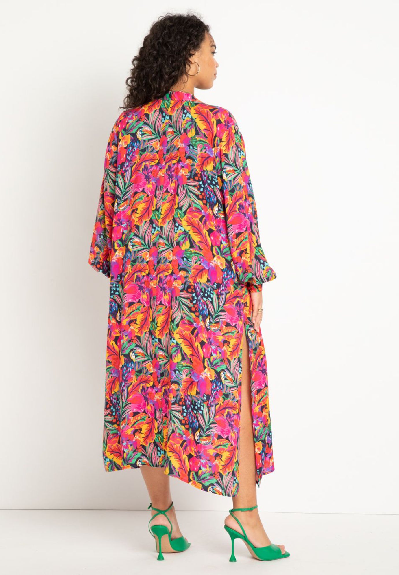 Printed Puff Sleeve Coverup Duster image number 2