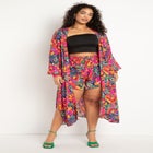 Printed Puff Sleeve Coverup Duster image number null