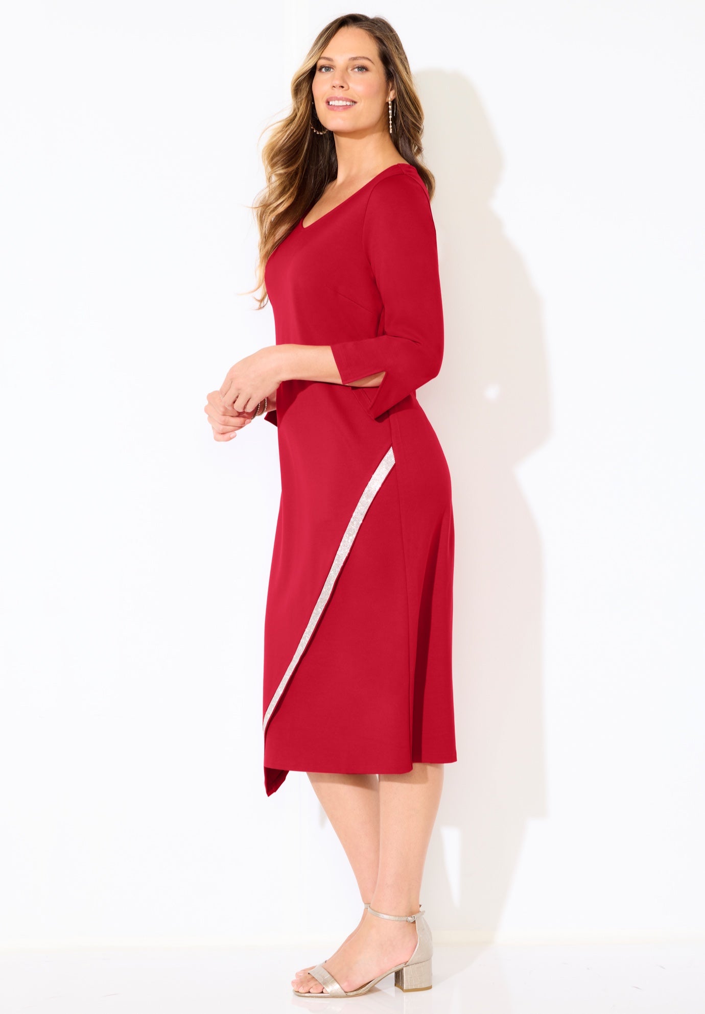 Asymmetrical Bell Sleeve Ponte Dress image number 4