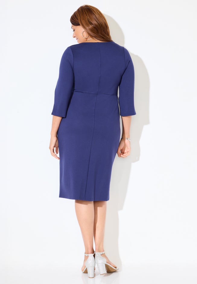 Asymmetrical Bell Sleeve Ponte Dress image number 1
