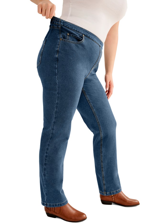 Straight-Leg Stretch Knit Denim Five-Pocket Jeans image number 2