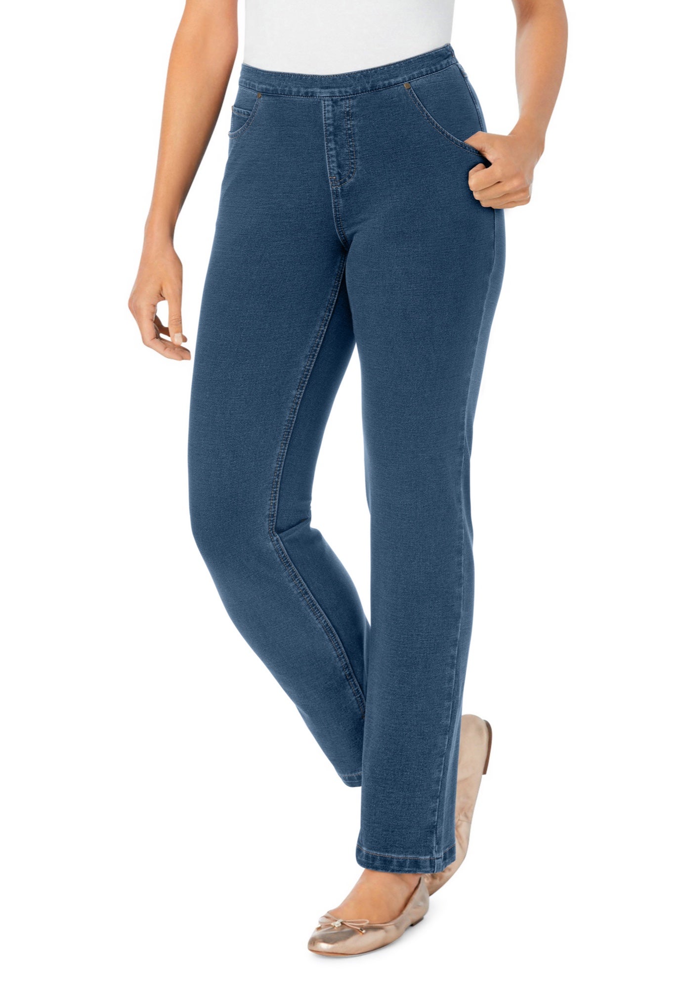 Straight-Leg Stretch Knit Denim Five-Pocket Jeans image number 0