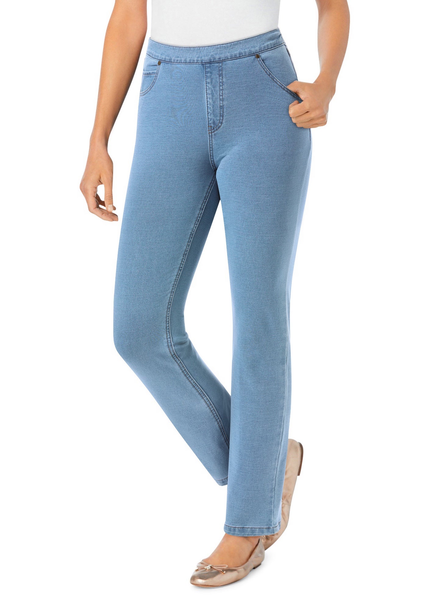 Straight-Leg Stretch Knit Denim Five-Pocket Jeans image number 0