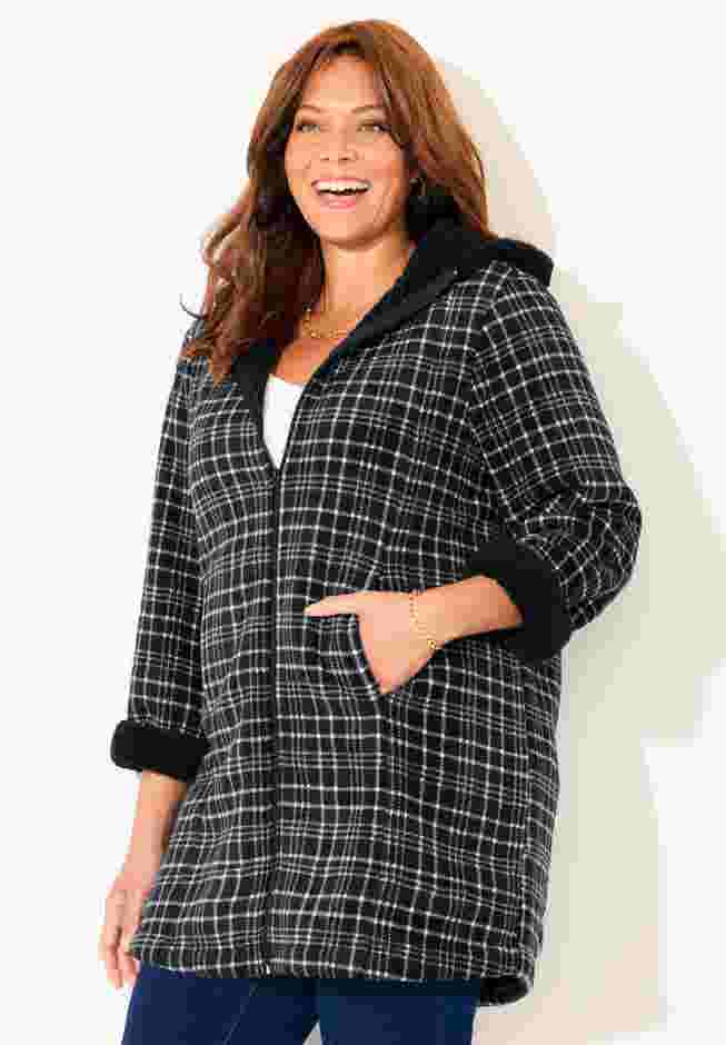 Long Fleece Coat with Sherpa Lining image number 2