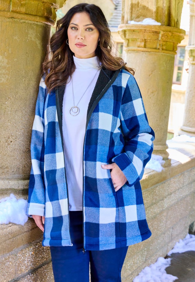 Long Fleece Coat with Sherpa Lining image number 1