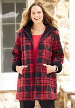 Long Fleece Coat with Sherpa Lining