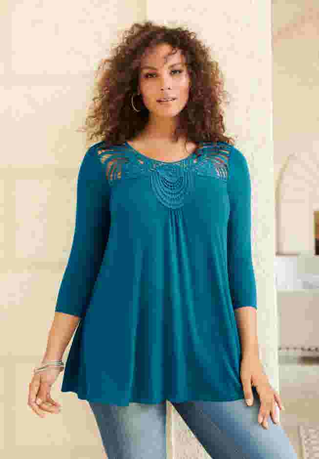 Lace Embellished Swing Ultra Femme Top image number 0