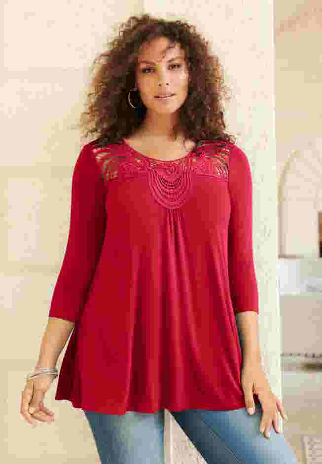 Lace Embellished Swing Ultra Femme Top image number 0
