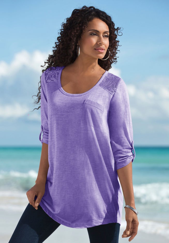 Textured Lace Trimmed Tunic image number 1