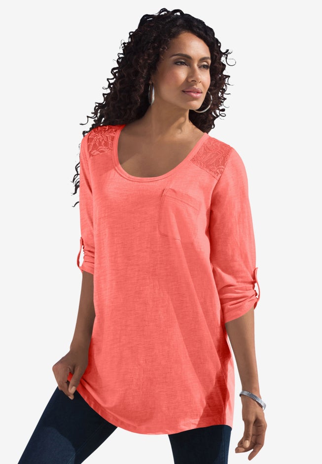 Textured Lace Trimmed Tunic image number 0