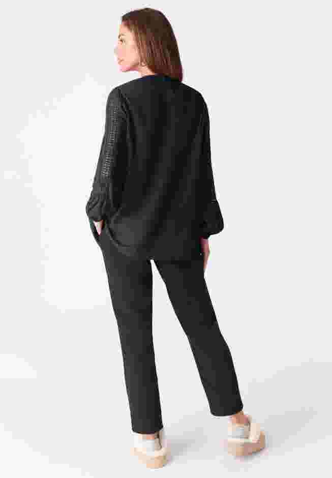 Lace-Trim Blouson-Sleeve Top image number 1