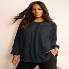 Lace-Trim Blouson-Sleeve Top image number null