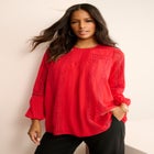 Lace-Trim Blouson-Sleeve Top image number null