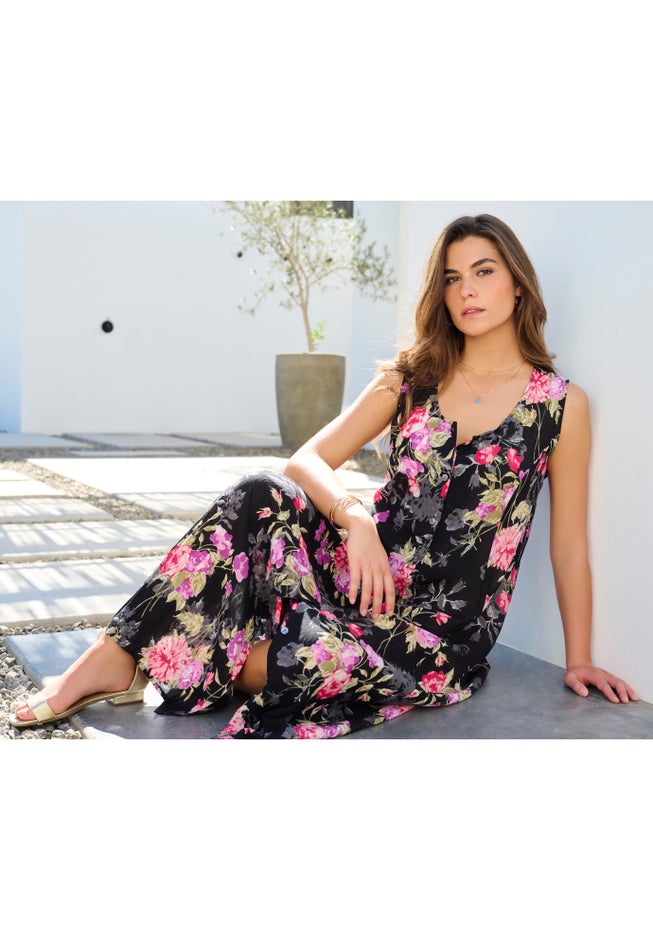 Plus Size Sleveless Hand-Crinkled Button-Front A-Line Maxi – Curvy Breezy Dress image number 4