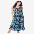Plus Size Sleveless Hand-Crinkled Button-Front A-Line Maxi &ndash; Curvy Breezy Dress image number null