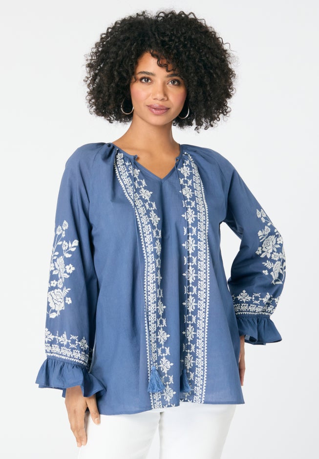 Tasseled Long-Sleeve Blouson Top image number null
