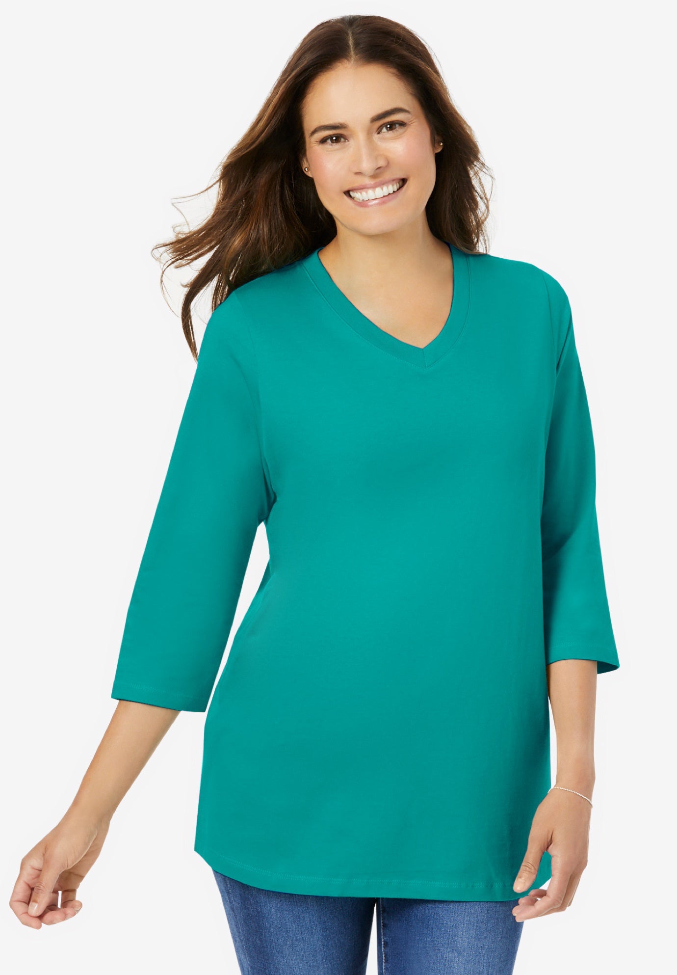 Perfect Three-Quarter Sleeve V-Neck Tee image number 5