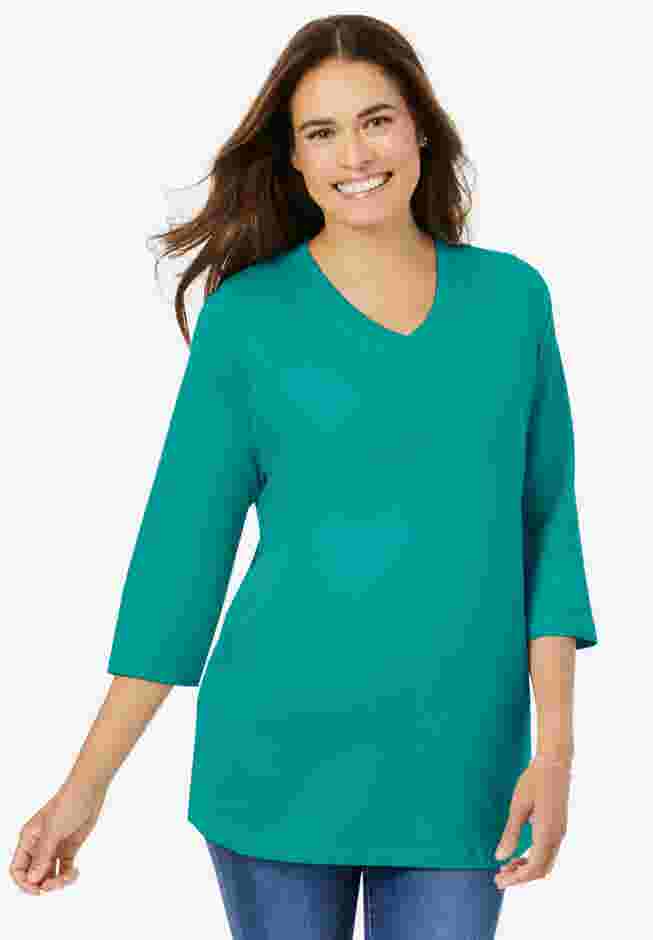 Perfect Three-Quarter Sleeve V-Neck Tee image number 4