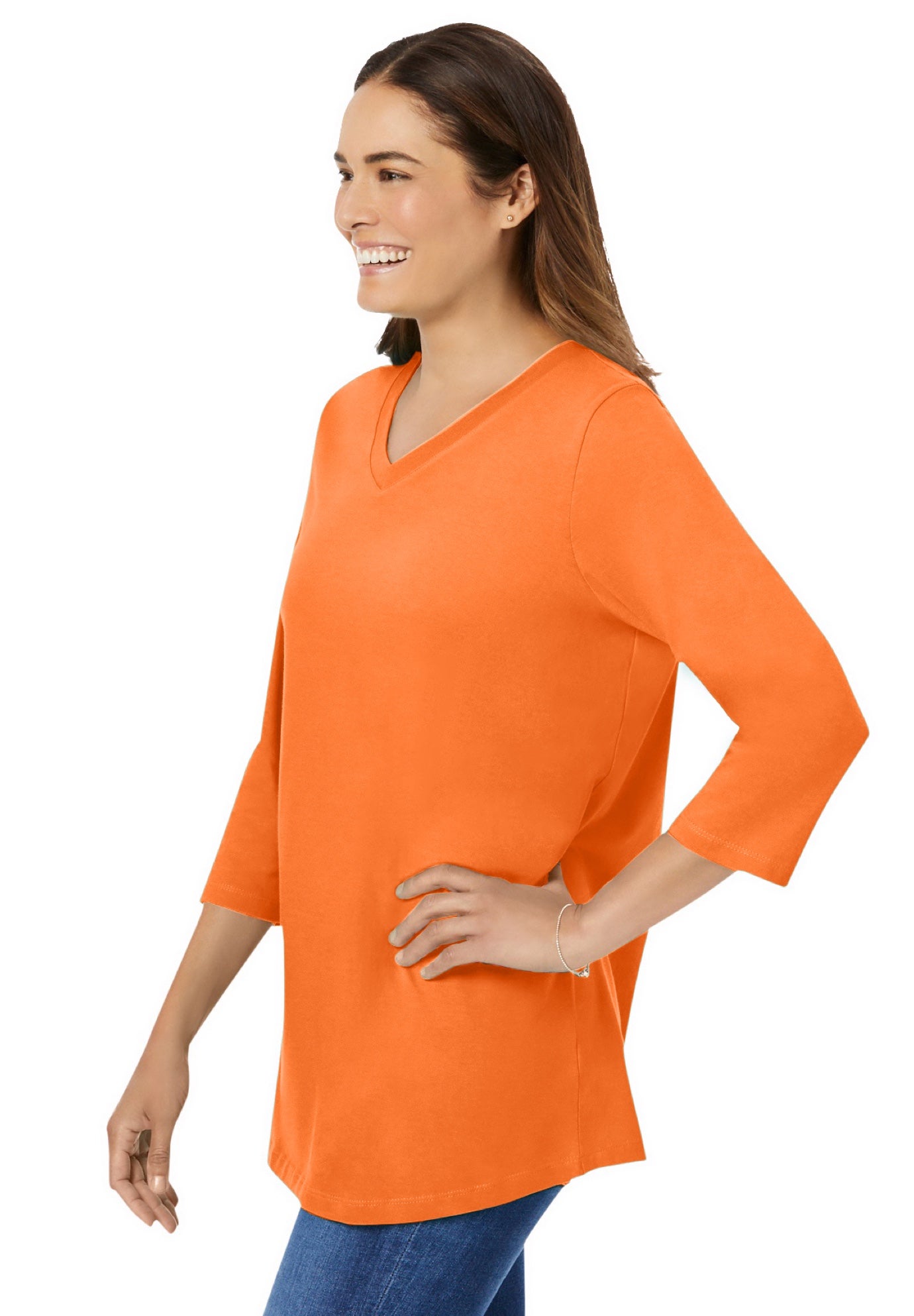Perfect Three-Quarter Sleeve V-Neck Tee image number 2