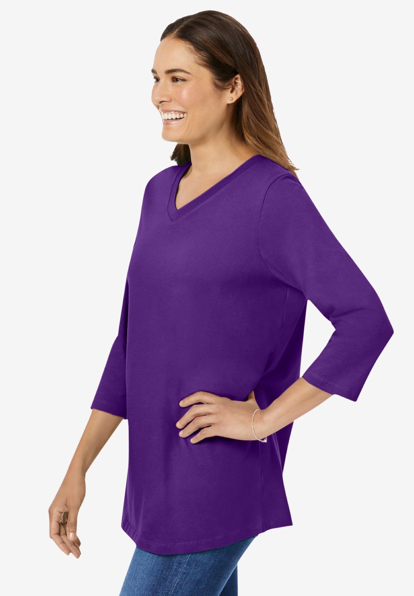 Perfect Three-Quarter Sleeve V-Neck Tee image number 2
