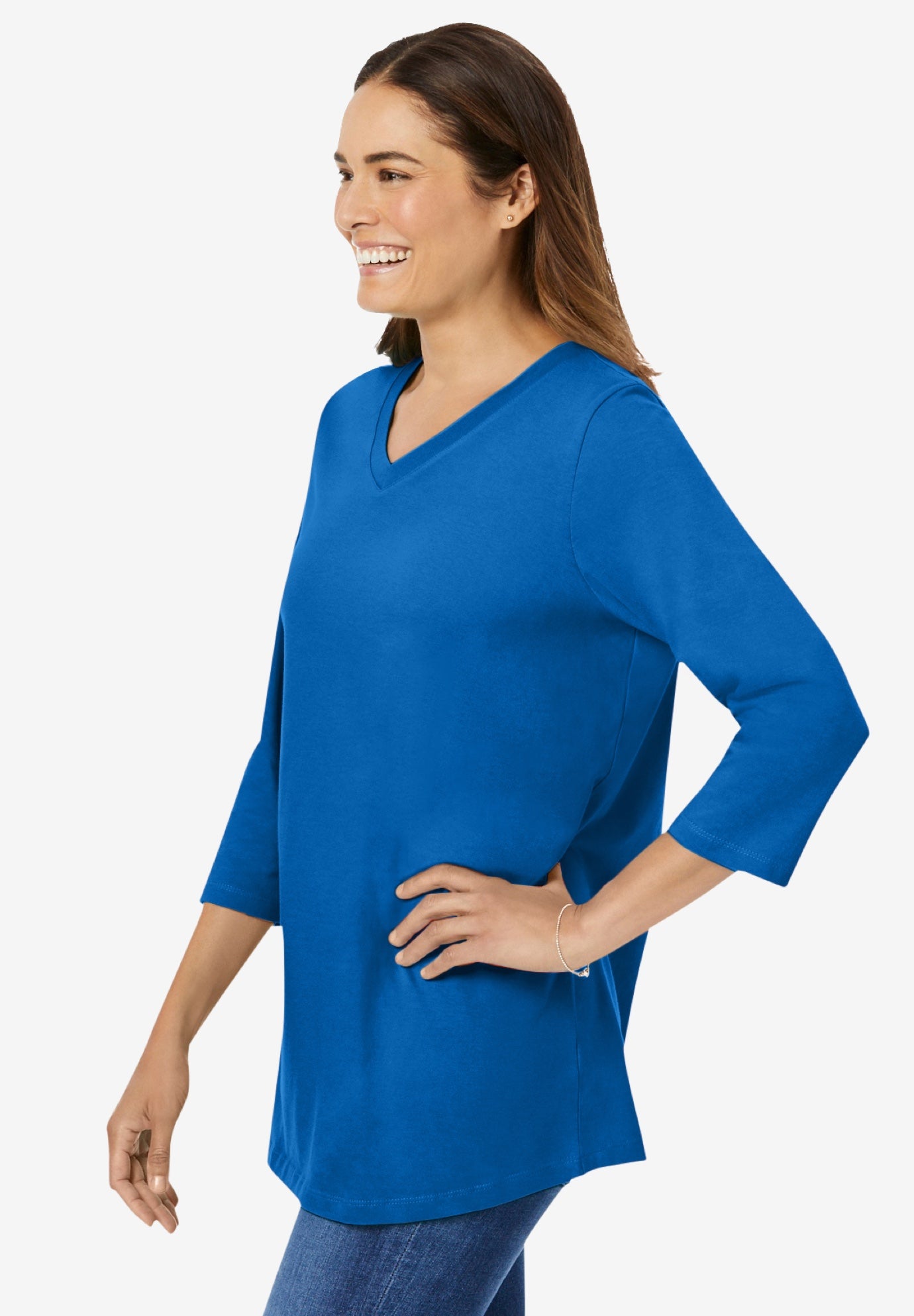 Perfect Three-Quarter Sleeve V-Neck Tee image number 3