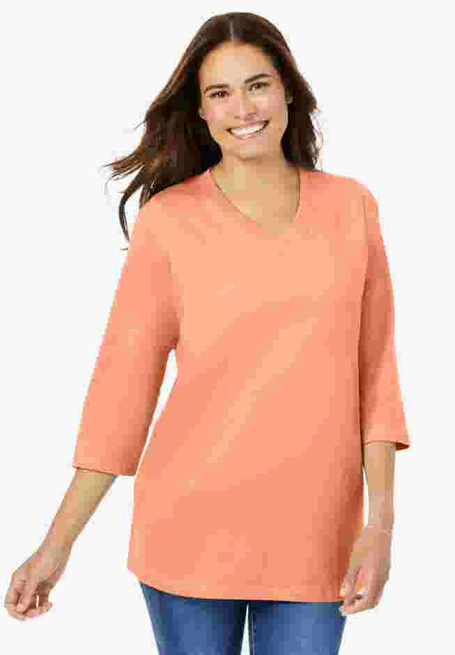 Perfect Three-Quarter Sleeve V-Neck Tee image number 0