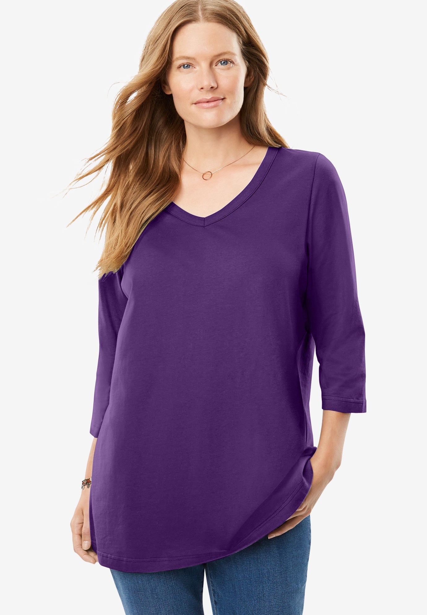 Perfect Three-Quarter Sleeve V-Neck Tee image number 0