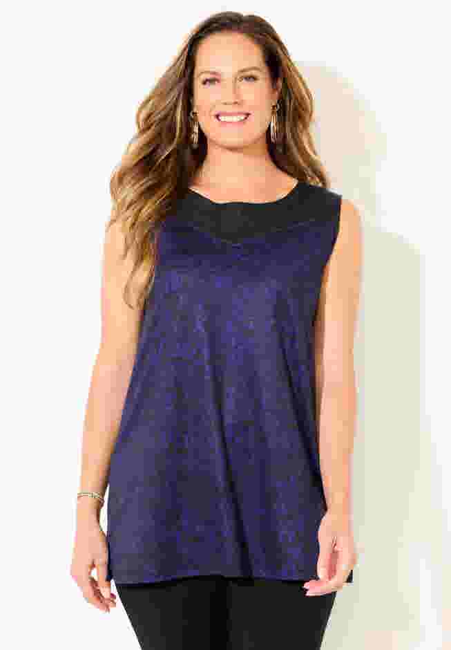 Black Label Faux Leather Trim Tank image number 0
