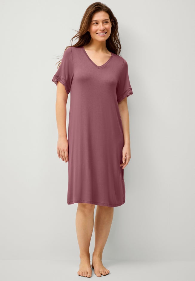 V-Neck Lace Trim Nightgown image number 0