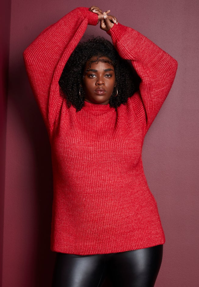 Puff-Sleeve Mockneck Sweater image number 0