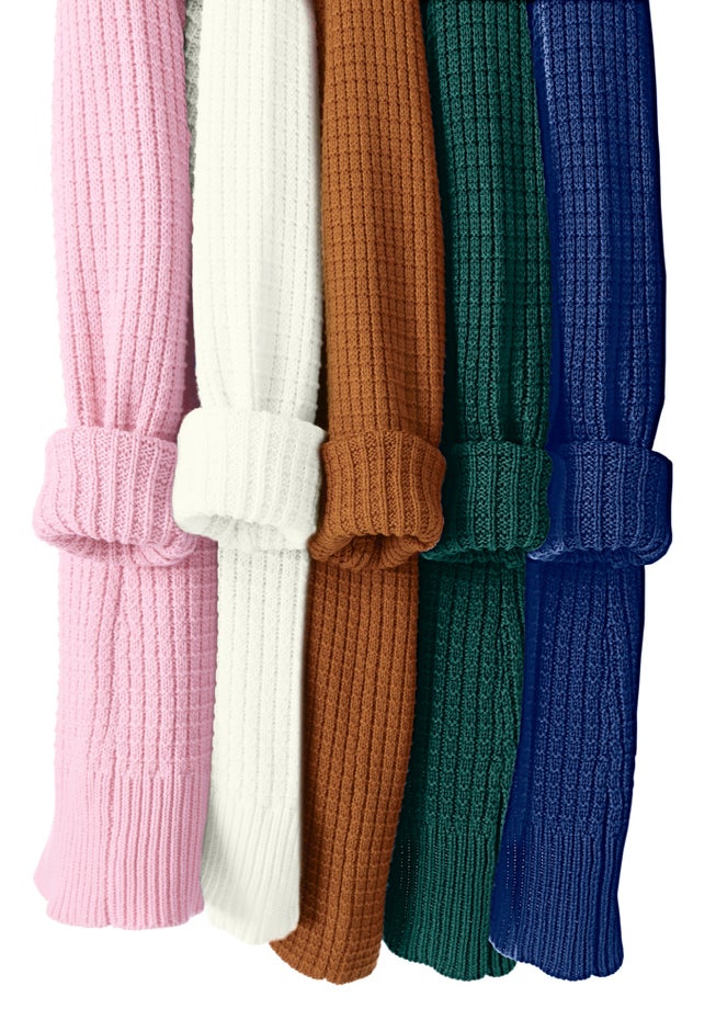 Side Button V-Neck Waffle Knit Sweater image number 4