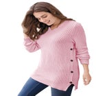 Side Button V-Neck Waffle Knit Sweater image number null