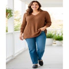 Side Button V-Neck Waffle Knit Sweater image number 0