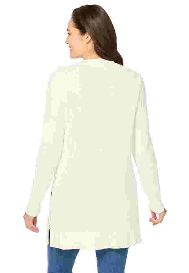 Side Button V-Neck Waffle Knit Sweater image number 1
